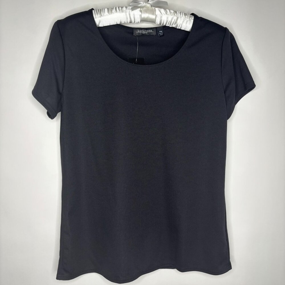 Notations Woman's Black Top Short Sleeve Shirt Petite Medium NWT